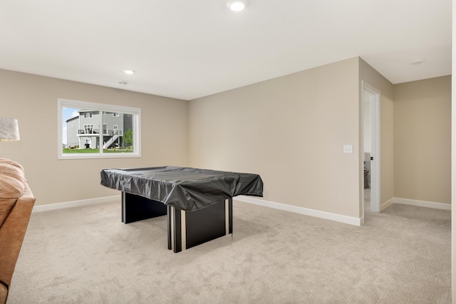 7107 184th St W, Lakeville, MN 55044 - playroom with billiards table, light colored carpet, baseboards, and recessed lighting