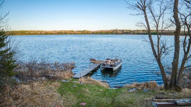 view of dock with a water view