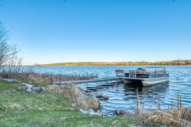 view of dock with a water view