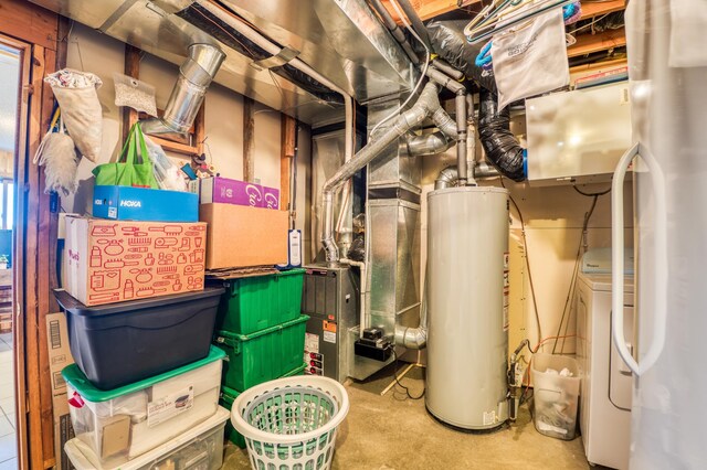 32061 Primrose Ln, Walker, MN 56461 - utility room featuring water heater and washing machine and dryer