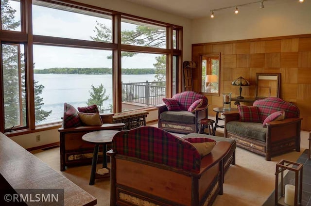 802 Flos Ct, Lincoln Twp, WI 54001 - living room featuring plenty of natural light, a water view, and rail lighting