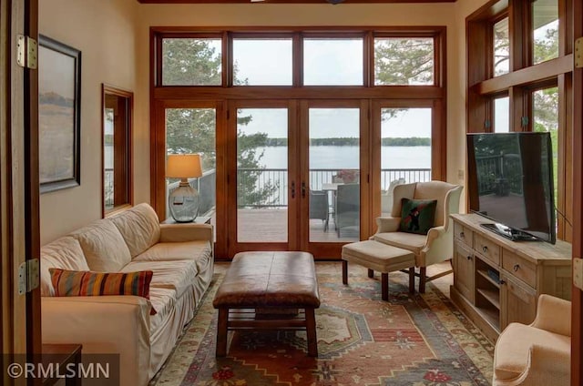 802 Flos Ct, Lincoln Twp, WI 54001 - living room featuring plenty of natural light, a high ceiling, and french doors