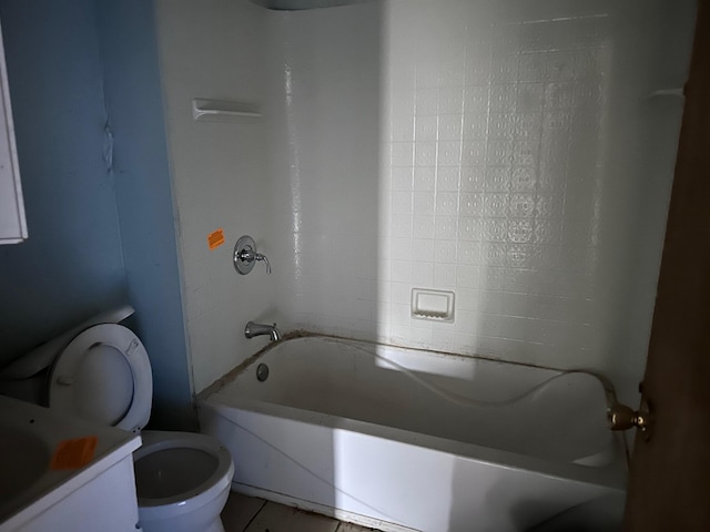 bathroom featuring toilet, shower / bath combination, and tile patterned flooring