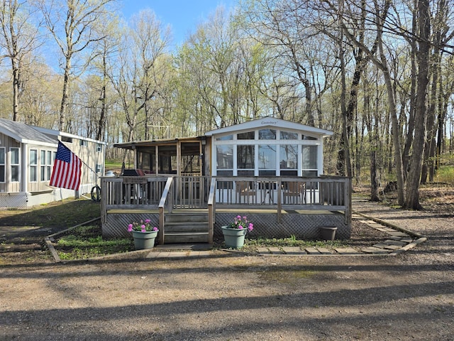 2481 Lake Miltona Dr NE Unit 1, Miltona Twp, MN 56354 - manufactured / mobile home with a sunroom and a wooden deck