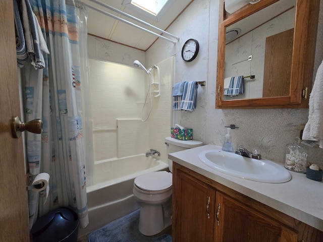 2481 Lake Miltona Dr NE Unit 1, Miltona Twp, MN 56354 - full bath with toilet, vanity, and shower / bathtub combination with curtain