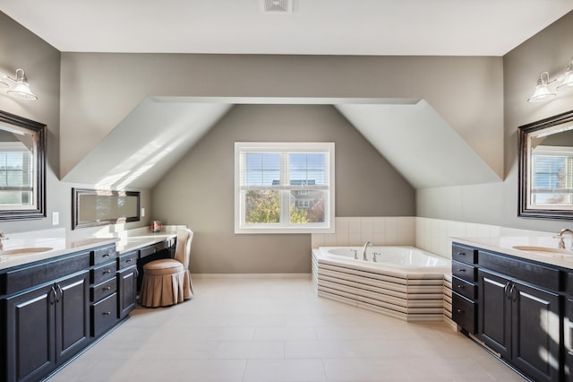16302 Sohm Ct, Eden Prairie, MN 55347 - bathroom with a sink, two vanities, and a healthy amount of sunlight