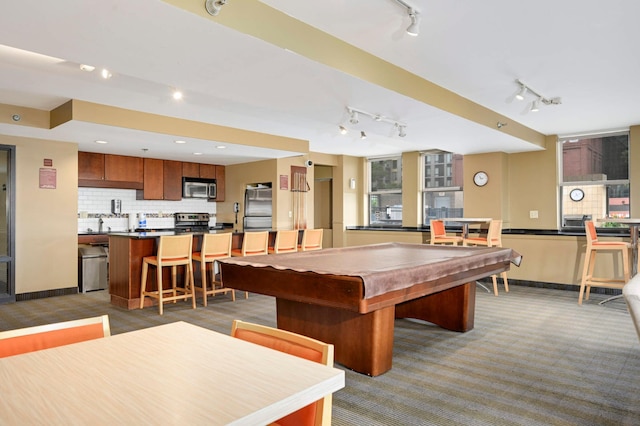 401 1st St Unit 1321, Minneapolis, MN 55401 - playroom with carpet flooring, rail lighting, and billiards