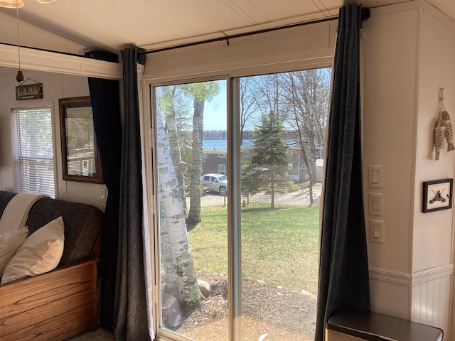 entryway featuring a water view