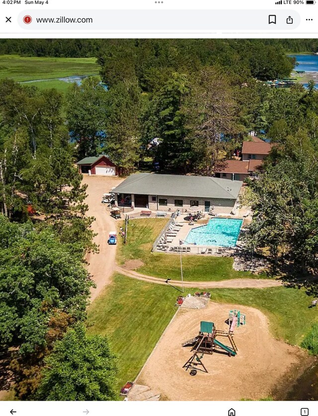 aerial view of a pool area