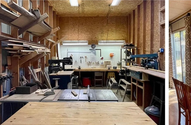 misc room with a workshop area