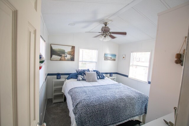 15827 Wilderness Trl, Crosslake, MN 56442 - carpeted bedroom featuring lofted ceiling and a ceiling fan
