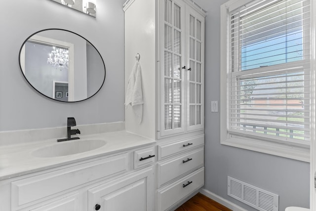 1900 Vernon Dr S, Minnetonka, MN 55305 - bathroom featuring healthy amount of natural light, vanity, and a chandelier