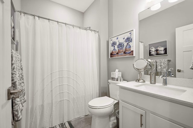 20109 Geneva Trl, Lakeville, MN 55044 - bathroom with vanity, toilet, tile patterned floors, and curtained shower