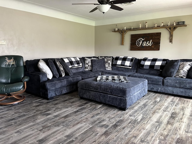 2250 18th Ave, Windom, MN 56101 - living room featuring wood finished floors and ceiling fan