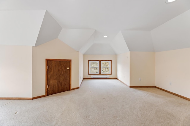 bonus room with lofted ceiling, carpet, baseboards, and recessed lighting