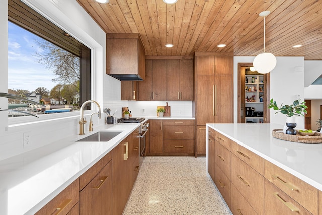 4919 Three Points Blvd, Mound, MN 55364 - kitchen with recessed lighting, light countertops, wooden ceiling, and a sink