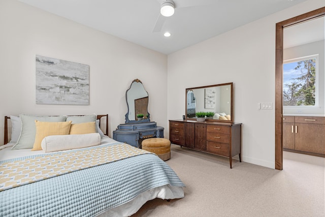4919 Three Points Blvd, Mound, MN 55364 - bedroom featuring light carpet, baseboards, a ceiling fan, and recessed lighting