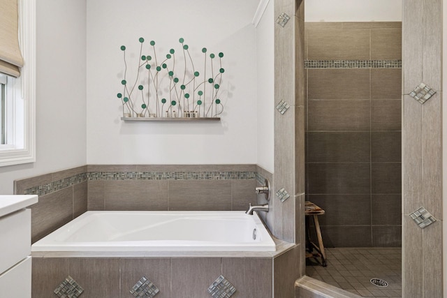 16710 Edgewood Ave, Wayzata, MN 55391 - full bathroom featuring a garden tub, tiled shower, and vanity
