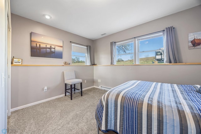 15344 Blackhawk Rd, Lake Eunice Twp, MN 56511 - carpeted bedroom featuring baseboards, multiple windows, and a baseboard radiator