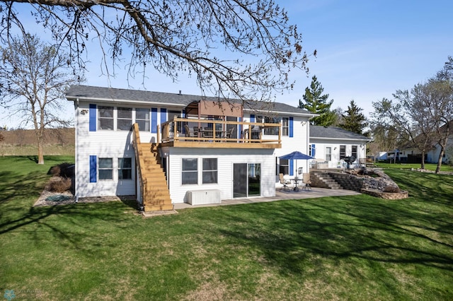 15344 Blackhawk Rd, Lake Eunice Twp, MN 56511 - rear view of house with a patio, stairway, a yard, and a deck