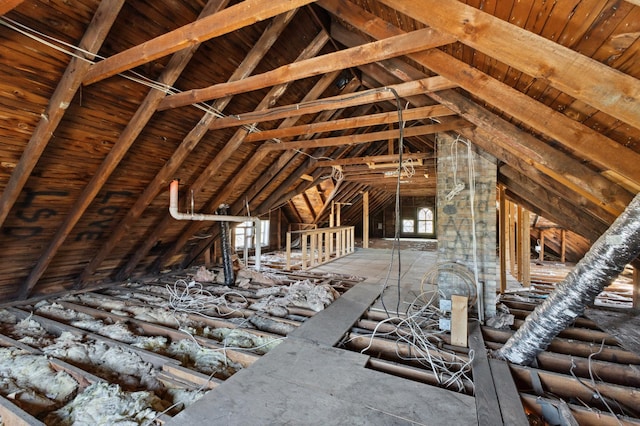 view of unfinished attic
