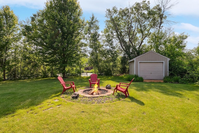 6913 Sumac Ct, Centerville, MN 55038 - view of grassy yard featuring a fire pit and an outdoor structure
