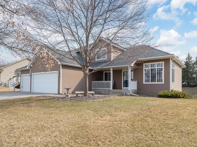 13852 Jasmine Way, Rogers, MN 55374 - view of front of house featuring a porch, an attached garage, a front lawn, concrete driveway, and a shingled roof