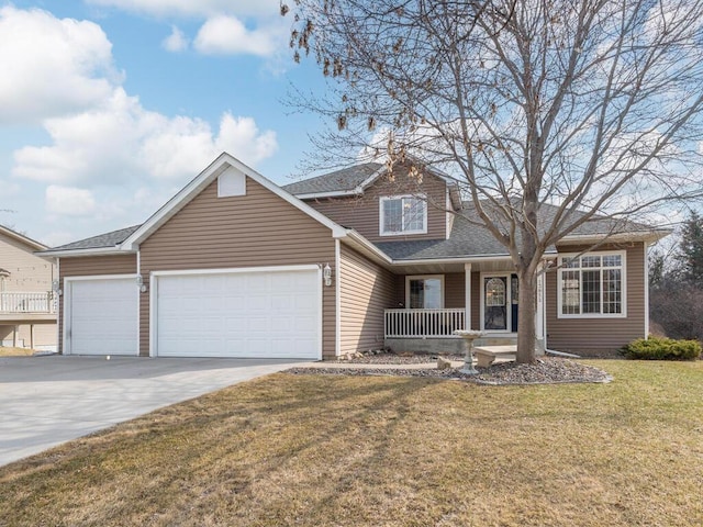 13852 Jasmine Way, Rogers, MN 55374 - traditional-style house with covered porch, driveway, a garage, a front lawn, and roof with shingles