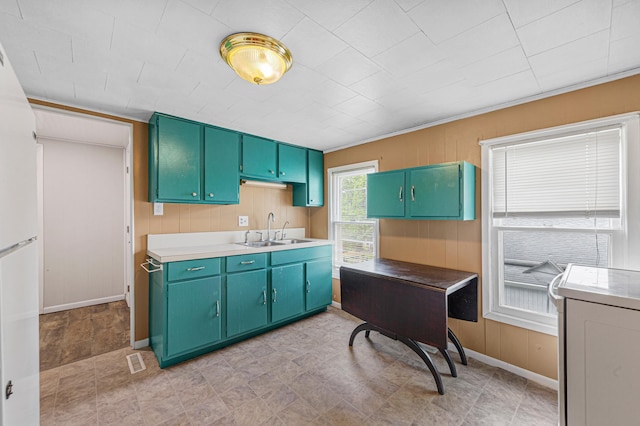 108 Benjamin St, Jackson, MN 56143 - kitchen with a sink, wooden walls, light countertops, and baseboards