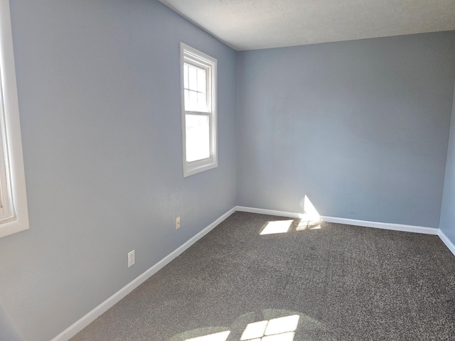 empty room with baseboards, carpet flooring, and a textured ceiling