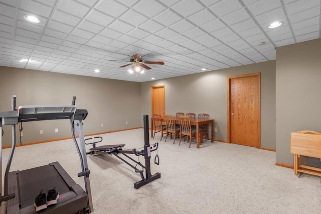 1282 141st Ln NW, Andover, MN 55304 - exercise area featuring a ceiling fan, carpet, and recessed lighting