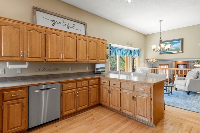 1282 141st Ln NW, Andover, MN 55304 - kitchen with dishwasher, light wood finished floors, brown cabinetry, and recessed lighting