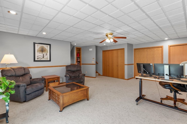 1282 141st Ln NW, Andover, MN 55304 - home office featuring light carpet, ceiling fan, and recessed lighting