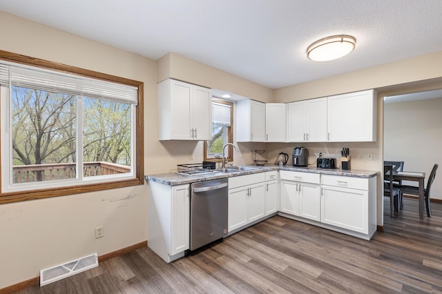 2409 Highland View Ave S, Burnsville, MN 55337 - kitchen with dishwasher, a sink, dark wood-type flooring, and healthy amount of natural light