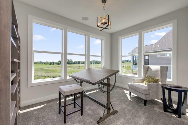 10833 38th Trl N, Lake Elmo, MN 55042 - office featuring baseboards, plenty of natural light, a chandelier, and carpet flooring