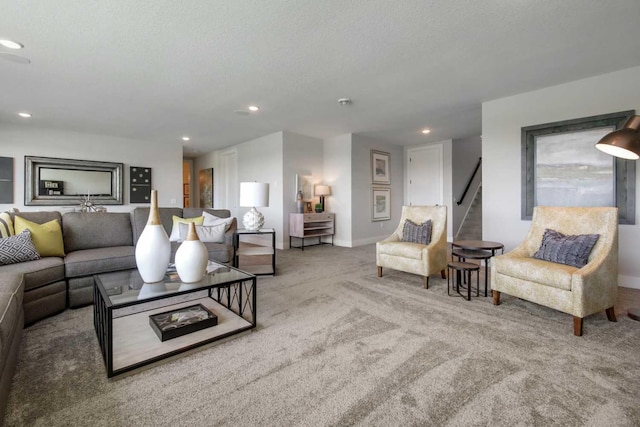 10833 38th Trl N, Lake Elmo, MN 55042 - carpeted living area with recessed lighting, baseboards, and stairs