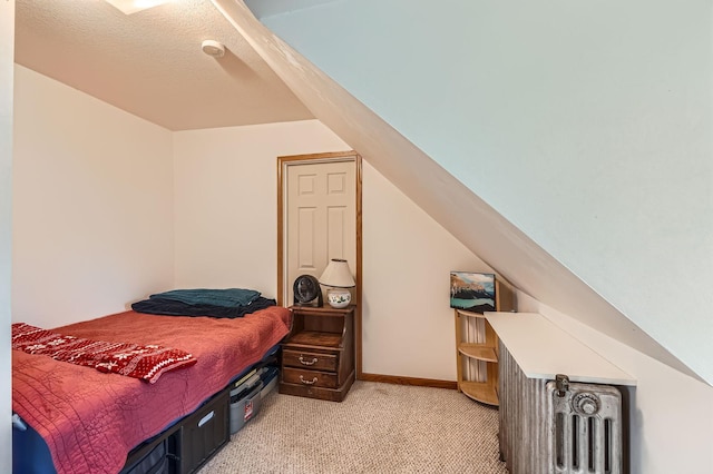 bedroom with light carpet
