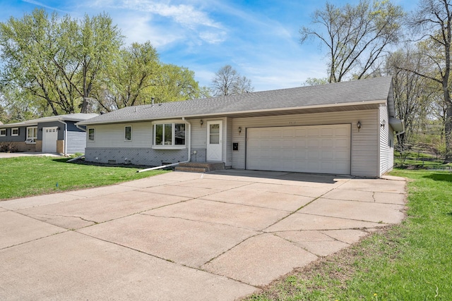 4416 Louisiana Ave N, Crystal, MN 55428 - ranch-style home with a garage, concrete driveway, a front yard, and brick siding