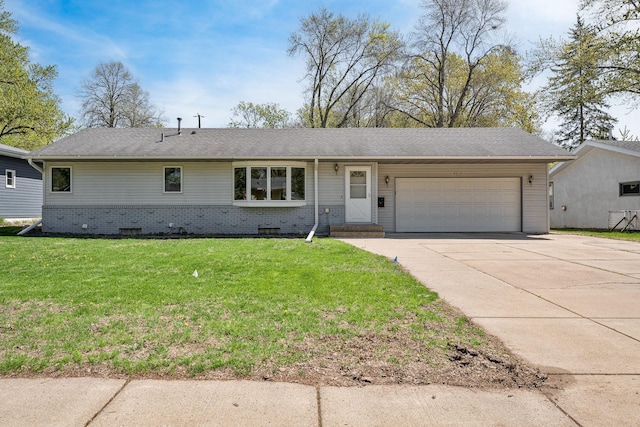 4416 Louisiana Ave N, Crystal, MN 55428 - ranch-style house featuring an attached garage, concrete driveway, a front lawn, and brick siding