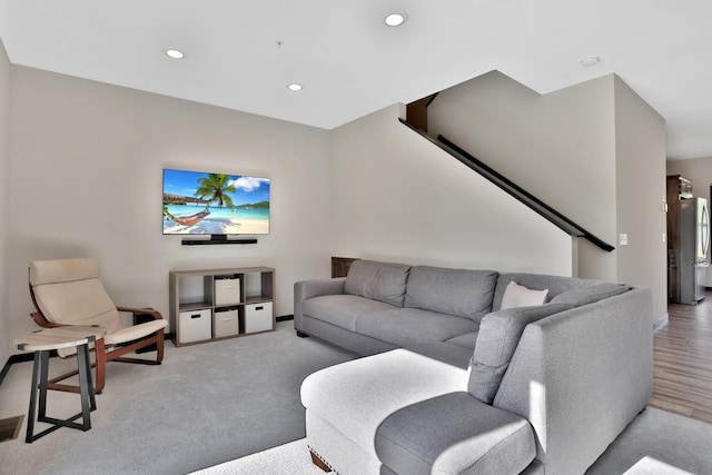 10240 3rd St NE Unit D, Blaine, MN 55434 - living room with recessed lighting, baseboards, and stairs