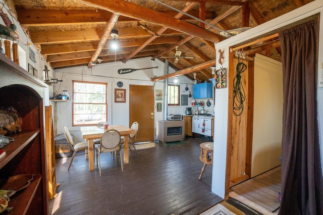 26159 County Road 345, Bigfork, MN 56628 - dining space with ceiling fan, lofted ceiling, and dark wood-type flooring
