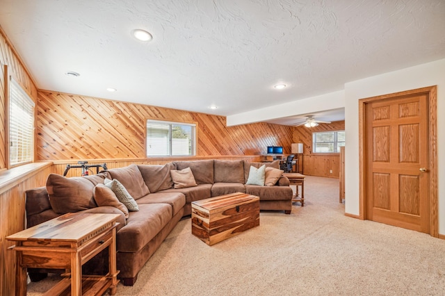 1036 Creekview Ln, Belle Plaine, MN 56011 - carpeted living area with wooden walls and recessed lighting