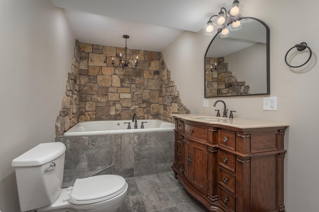 5123 Green Meadow Rd SE, Osakis, MN 56360 - full bath with tiled bath, a notable chandelier, vanity, and toilet