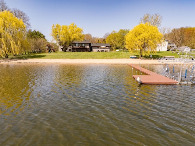 5123 Green Meadow Rd SE, Osakis, MN 56360 - view of dock featuring a water view and a lawn