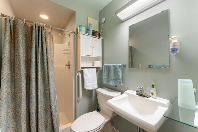 full bathroom with a sink, a shower stall, and toilet
