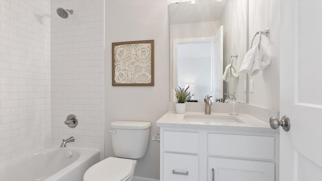 full bath with toilet, vanity, and bathing tub / shower combination