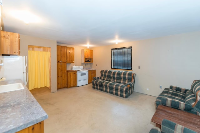 living room with light carpet