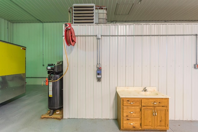 garage with a sink