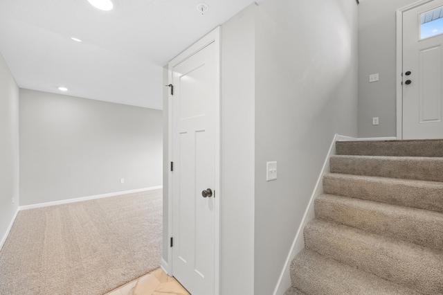 6750 Wildflower Way, Minnetrista, MN 55331 - stairway with carpet, baseboards, and recessed lighting