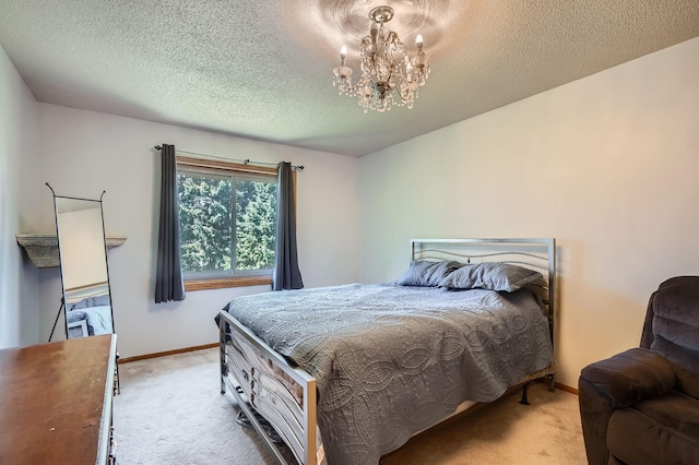 456 Ridge Ct, Chaska, MN 55318 - carpeted bedroom with a chandelier, baseboards, and a textured ceiling